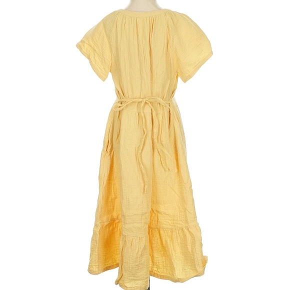 PACT Organic Cotton Coastal Gauze Breezy Dress with Pockets Sungold Yellow Small - Picture 4 of 10